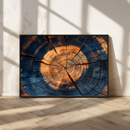 18975622-MGV-FC-36X24_Black-Burnt Wood Wall Art Canvas Print, Framed Aged Timber Art Picture Print, Rustic Tree Slice Perfect Rustic Decor Artwork for Home,