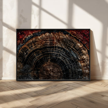 43686762-MGV-CV-36X24-Dark Wood Ring Wall Art Canvas Print, Framed Abstract Wood Tree Art Picture Print, Rustic Tree Slice Perfect Rustic Decor Artwork