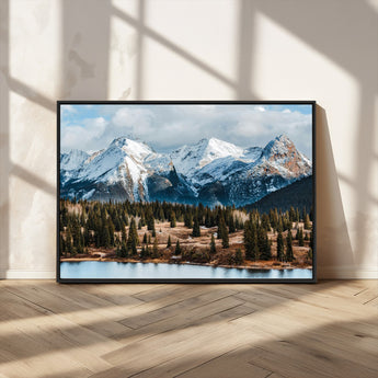 36247746-MGV-CV-36X24-Snowy Peaks Wall Art Canvas Print, Framed Alpine Lake Art Picture Print, Pine Forest Perfect Alpine Wilderness Decor Artwork