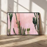 93119502-MGV-CV-36X24-Tall Cactus Wall Art Canvas Print, Framed Pink Wall Art Picture Print, Cactus Lines Perfect Modern Desert Decor Artwork