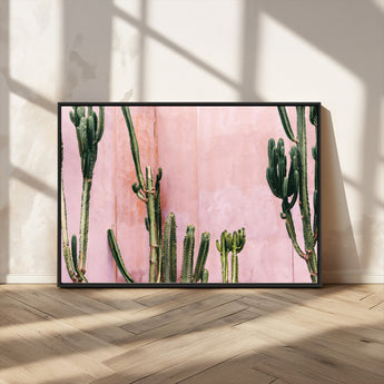 93119502-MGV-CV-36X24-Tall Cactus Wall Art Canvas Print, Framed Pink Wall Art Picture Print, Cactus Lines Perfect Modern Desert Decor Artwork