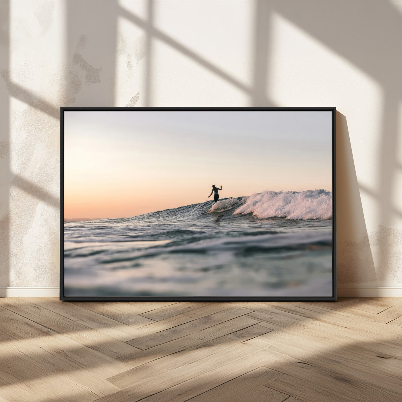58502923-MGV-FC-36X24_Black-Wave Rider Wall Art Canvas Print, Framed Ocean Wave Art Picture Print, Riding Surf Perfect Sunset Surf Decor Artwork