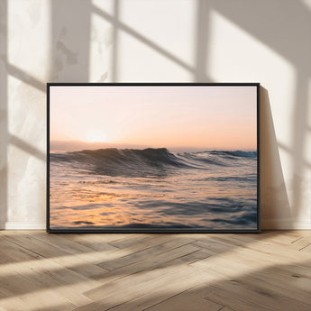 46299358-MGV-CV-36X24-Sunset Waves Wall Art Canvas Print, Framed Ocean Horizon Art Picture Print, Golden Water Perfect Golden Hour Coastal Decor Artwork
