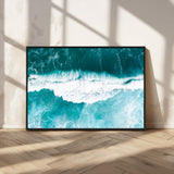 23828594-MGV-CV-36X24-Aerial Waves Wall Art Canvas Print, Framed Ocean Break Art Picture Print, Sea Foam Perfect Tropical Coastal Decor Artwork