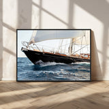 97168626-MGV-CV-36X24-Sailing Yacht Wall Art Canvas Print, Framed Wooden Yacht Art Picture Print, Ocean Waves Perfect Nautical Coastal Decor Artwork