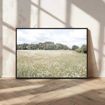 43258946-MGV-CV-36X24-Daisy Field Wall Art Canvas Print, Framed Pastel Flower Art Picture Print, Meadow Bloom Perfect Scandinavian Minimalist Decor