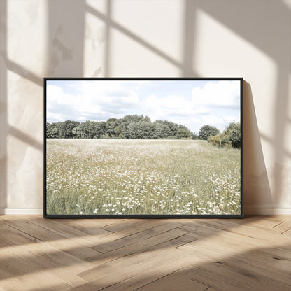 43258946-MGV-CV-36X24-Daisy Field Wall Art Canvas Print, Framed Pastel Flower Art Picture Print, Meadow Bloom Perfect Scandinavian Minimalist Decor