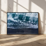 87941475-MGV-CV-36X24-Black Beach Wall Art Canvas Print, Framed Aerial Ocean Art Picture Print, Moody Coastal Perfect Modern Coastal Decor Artwork