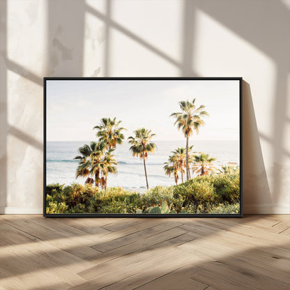 94707294-MGV-CV-36X24-California Coast Wall Art Canvas Print, Framed Palm Trees Art Picture Print, Coastal Landscape Perfect Coastal Minimalist Decor