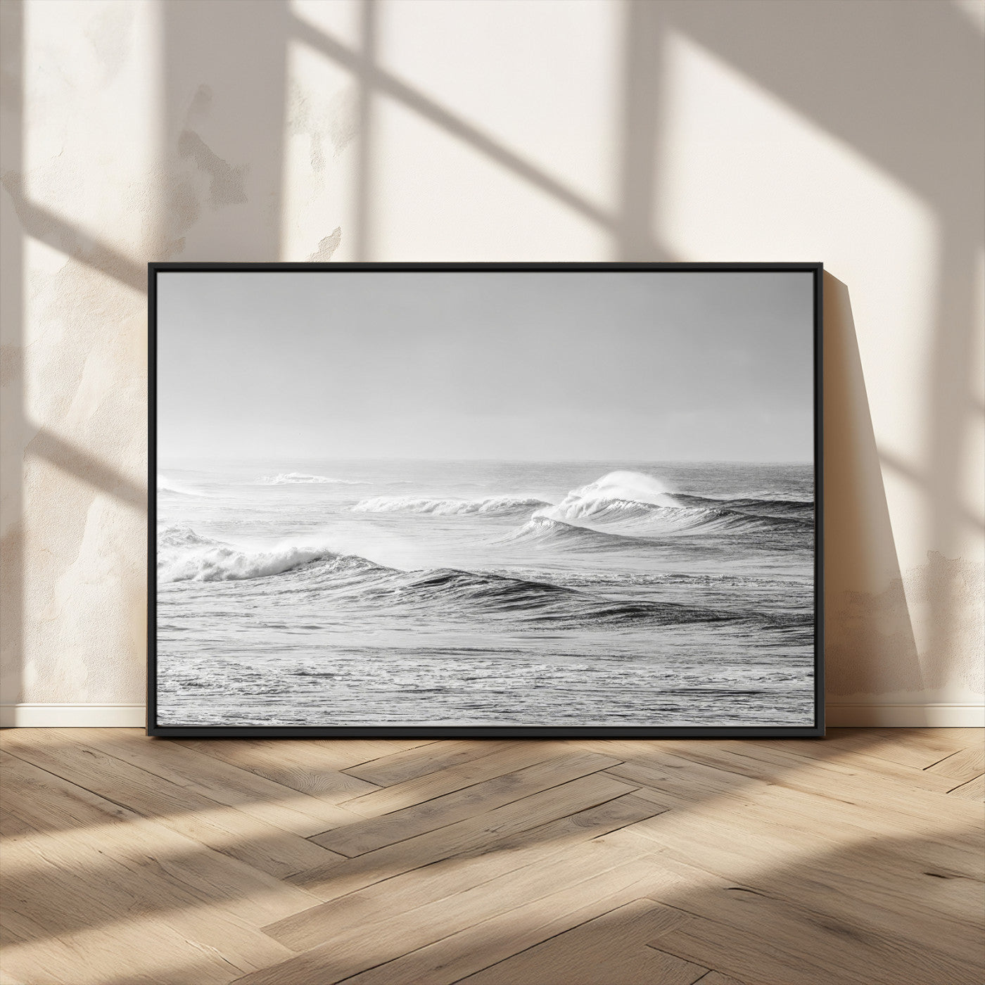 98634812-MGV-FC-36X24_Black-Black and White Ocean Waves Wall Art – Minimalist Sea Canvas Print, Coastal Photography Decor for Living Room, Bedroom or Office
