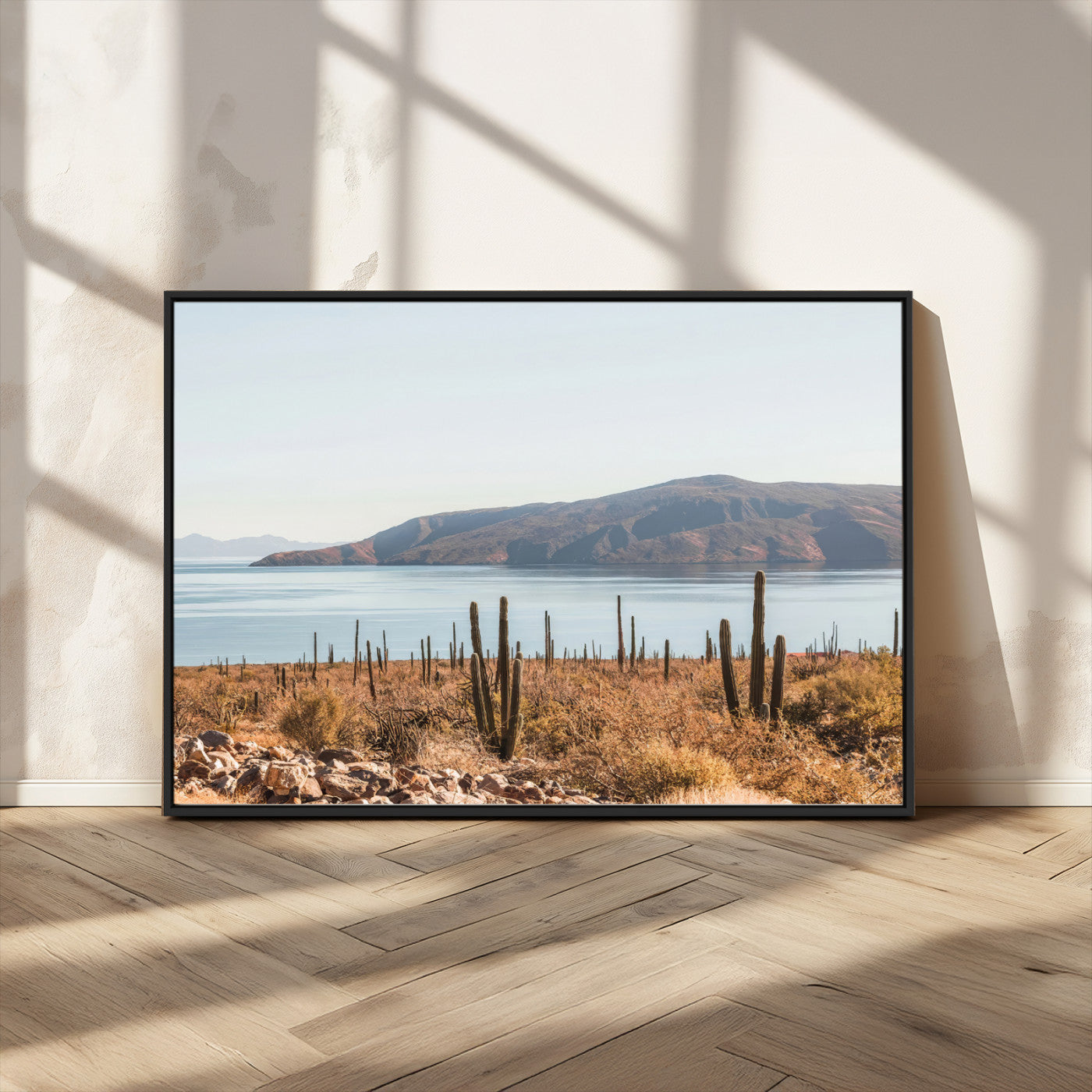45193515-MGV-FC-36X24_Black-Desert Cactus Wall Art Canvas Print, Framed Baja Coastline Art Picture Print, Coastal Desert Perfect Southwestern Minimalist Decor