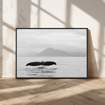 30524220-MGV-CV-36X24-Whale Tail Wall Art Canvas Print, Framed Black White Ocean Art Picture Print, Calm Marine Perfect Minimalist Coastal Decor Artwork