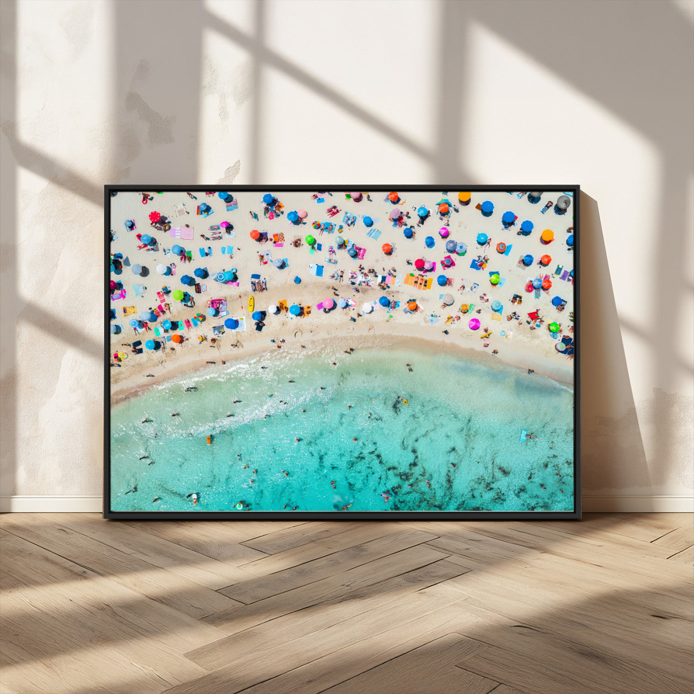 76172085-MGV-FC-36X24_Black-Tropical Shoreline Wall Art Canvas Print, Framed Beach Relaxing Art Picture Print, Aerial Summer Perfect Coastal Vibrant Decor