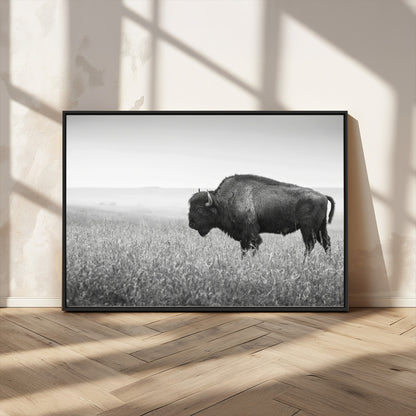 28435251-MGV-FC-36X24_Black-Bison In Prairie Wall Art Canvas Print, Framed Rustic Wildlife Art Picture Print, Wild Buffalo Perfect Rustic Western Decor