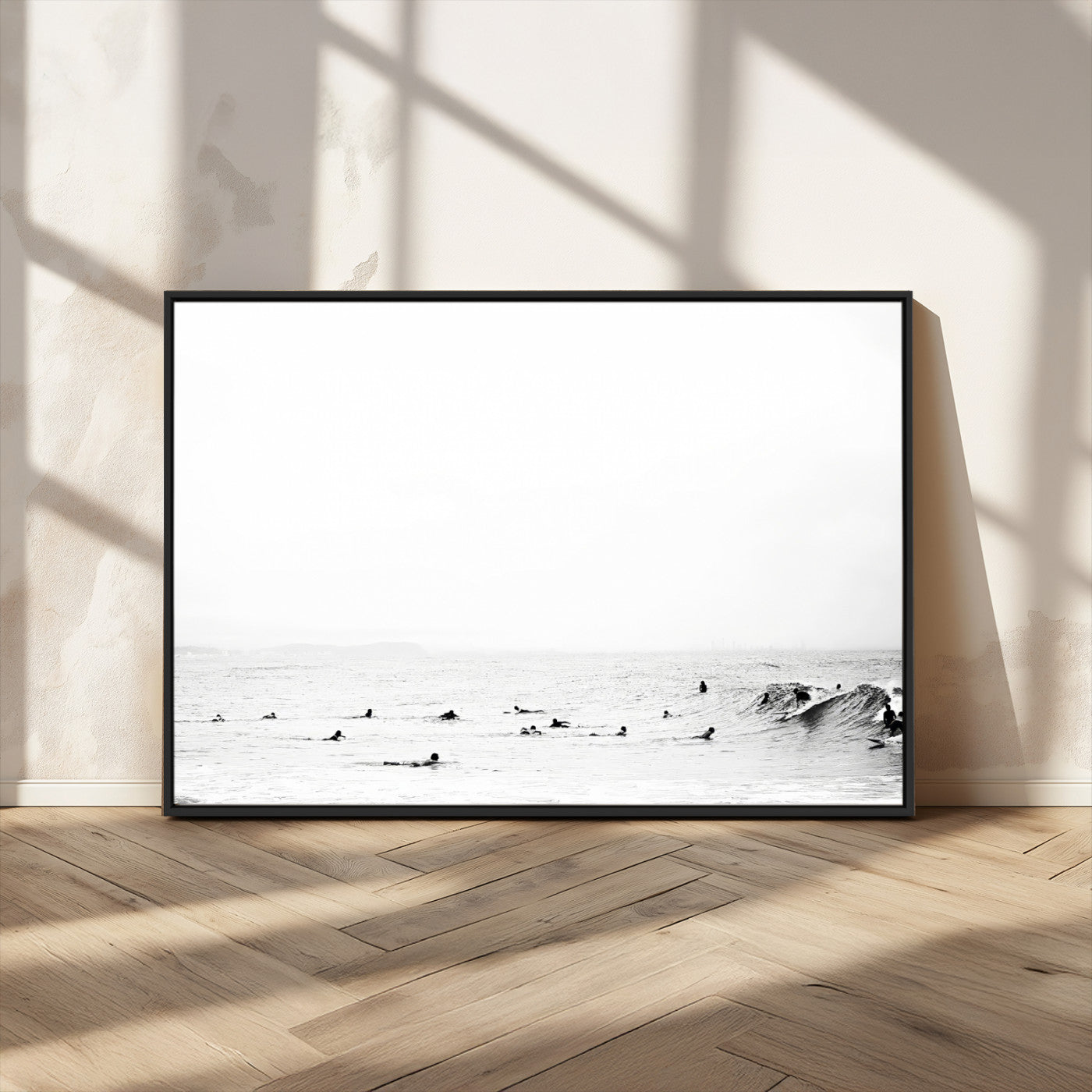 38441169-MGV-CV-36X24-Monochrome Swimming Wall Art Canvas Print, Framed Ocean Horizon Art Picture Print, Moody Coastal Perfect Minimalist Coastal Decor