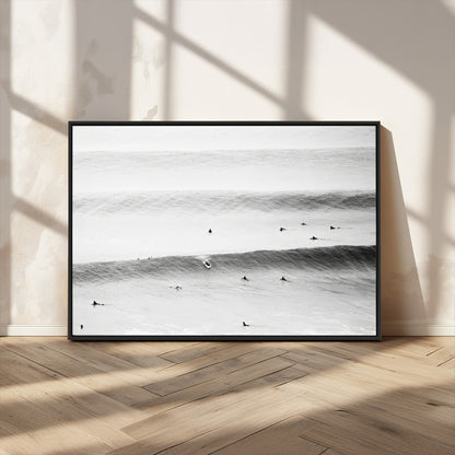 54291445-MGV-FC-36X24_Black-Black White Ocean Wall Art Canvas Print, Framed Coastal Sport Art Picture Print, Ocean Culture Perfect Minimalist Coastal Decor