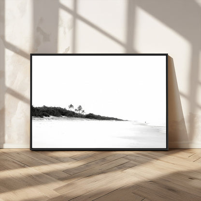 29611516-MGV-CV-36X24-Black White Beach Wall Art Canvas Print, Framed Palm Trees Art Picture Print, Monochrome Tropical Perfect Minimalist Coastal Decor