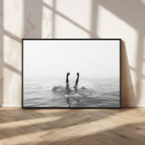 26667396-MGV-CV-36X24-Black White Ocean Wall Art Canvas Print, Framed Monochrome Water Art Picture Print, Diving into Water Perfect Minimalist Aquatic