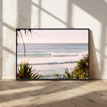 23287092-MGV-FC-36X24_Black-Ocean Surfer Wall Art Canvas Print, Framed Coastal Surf Art Picture Print, Tropical Beach Perfect Tropical Coastal Decor Artwork