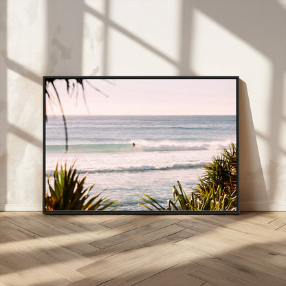 23287092-MGV-FC-36X24_Black-Ocean Surfer Wall Art Canvas Print, Framed Coastal Surf Art Picture Print, Tropical Beach Perfect Tropical Coastal Decor Artwork