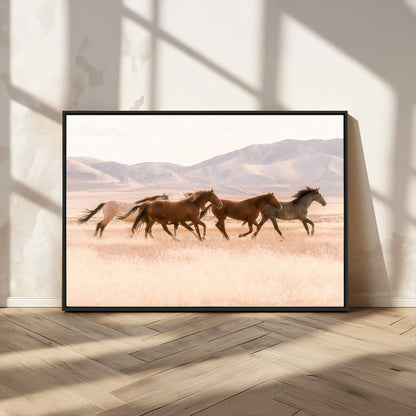 83644685-MGV-FC-36X24_Black-Wild Horse Art Wall Art Canvas Print, Framed Rustic Western Art Picture Print, Desert Horse Scene Perfect Rustic Western Decor
