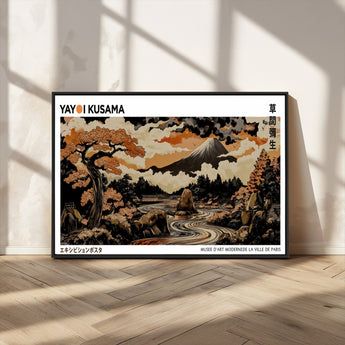 96372548-MGV-CV-36X24-Japanese Landscape Wall Art Print – Mt. Fuji Poster with Bonsai Tree & River, Ukiyo-e Inspired Modern Japanese Artwork, Autumn