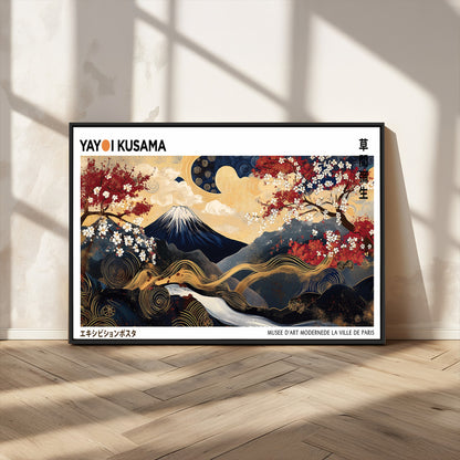 66243961-MGV-CV-36X24-Mount Fuji Japanese Wall Art – Golden Abstract Landscape Canvas Print, Cherry Blossom Painting, Modern Oriental Zen Home Decor
