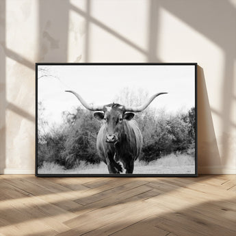 97280319-MGV-CV-36X24-Longhorn Photography Wall Art Canvas Print, Framed Western Cow Decor Art Picture Print, Texas Ranch Style Perfect Rustic Farmhouse