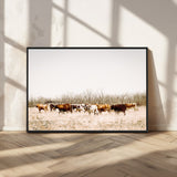 12454132-MGV-CV-36X24-Cow Herd Photography Wall Art Canvas Print, Framed Rustic Farmhouse Decor Art Picture Print, Western Ranch Style Perfect Rustic