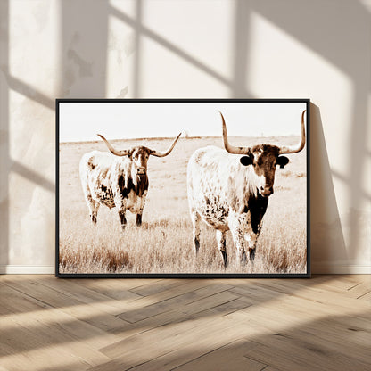 39672786-MGV-CV-36X24-Rustic Cow Scene Wall Art Canvas Print, Framed Farmhouse Style Cattle Art Picture Print, Prairie Animal Duo Perfect Rustic Western
