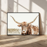 98924580-MGV-CV-36X24-Texas Longhorn Bull Wall Art Canvas Print, Framed Rustic Farmhouse Decor Art Picture Print, Western Animal Theme Perfect Rustic