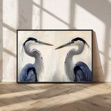 18230556-MGV-CV-36X24-Blue Heron Pair Wall Art Canvas Print, Framed Coastal Bird Theme Art Picture Print, Tranquil Wildlife Scene Perfect Coastal