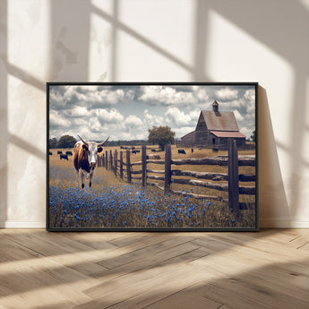 22296025-MGV-FC-36X24_Black-Texas Longhorn Canvas Wall Art Canvas Print, Framed Rustic Barn Wall Art Art Picture Print, Farmhouse Cow Decor Perfect Rustic