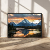 14130176-MGV-CV-36X24-Mountain Sunset Wall Art Canvas Print, Framed Alpine Wilderness Art Picture Print, Golden Hour Perfect Rustic Wilderness Decor