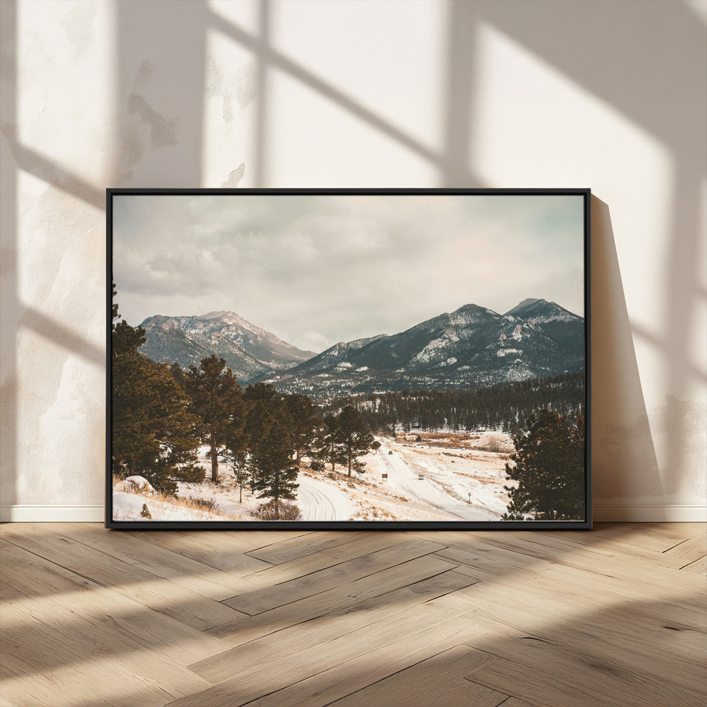 77311749-MGV-FC-36X24_Black-Mountain Landscape Wall Art Canvas Print, Framed Snowy Peaks Art Picture Print, Alpine Aesthetic Perfect Rustic Winter Decor