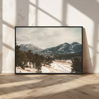 77311749-MGV-FC-36X24_Black-Mountain Landscape Wall Art Canvas Print, Framed Snowy Peaks Art Picture Print, Alpine Aesthetic Perfect Rustic Winter Decor