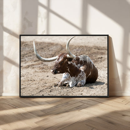 76549210-MGV-CV-36X24-Texas Longhorn Wall Art Canvas Print, Framed Country Living Art Picture Print, Farmhouse Aesthetic Perfect Western Rustic Decor