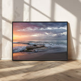 94208089-MGV-FC-36X24_Black-Golden Hour Wall Art Canvas Print, Framed Tranquil Waves Art Picture Print, Beach Horizon Perfect Coastal Serenity Decor Artwork