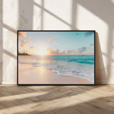 94538225-MGV-CV-36X24-Beach Sunset Wall Art Canvas Print, Framed Ocean Waves Art Picture Print, Summer Escape Perfect Coastal Serenity Decor Artwork