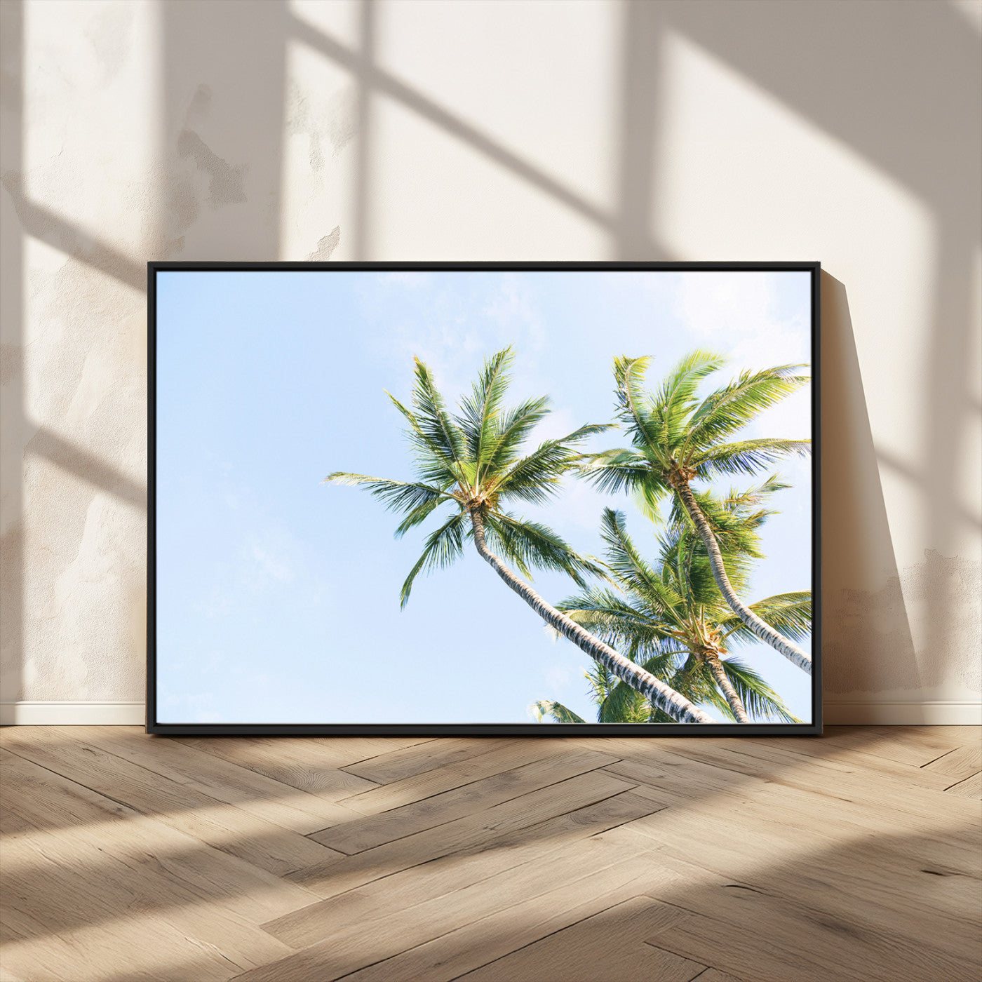 54719115-MGV-FC-36X24_Black-Palm Trees Wall Art Canvas Print, Framed Tropical Aesthetic Art Picture Print, Coastal Serenity Perfect Tropical Minimalist Decor