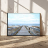 31602988-MGV-CV-36X24-Beach Boardwalk Wall Art Canvas Print, Framed Coastal Serenity Art Picture Print, Ocean View Perfect Coastal Minimalist Decor