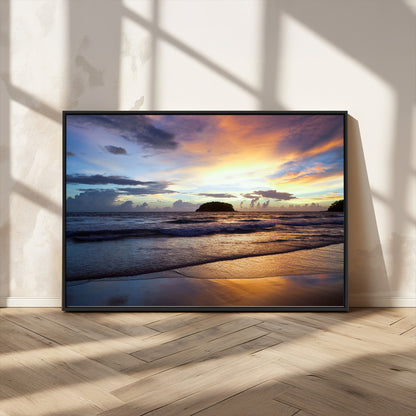 36714356-MGV-CV-36X24-Beach Sunset Wall Art Canvas Print, Framed Ocean Waves Art Picture Print, Tropical Seascape Perfect Coastal Serenity Decor Artwork