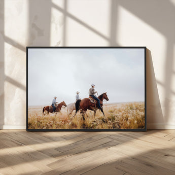94723307-MGV-CV-36X24-Western Cowboys Wall Art Canvas Print, Framed Rustic Prairie Art Picture Print, Horseback Riding Perfect Rustic Western Decor