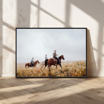94723307-MGV-CV-36X24-Western Cowboys Wall Art Canvas Print, Framed Rustic Prairie Art Picture Print, Horseback Riding Perfect Rustic Western Decor