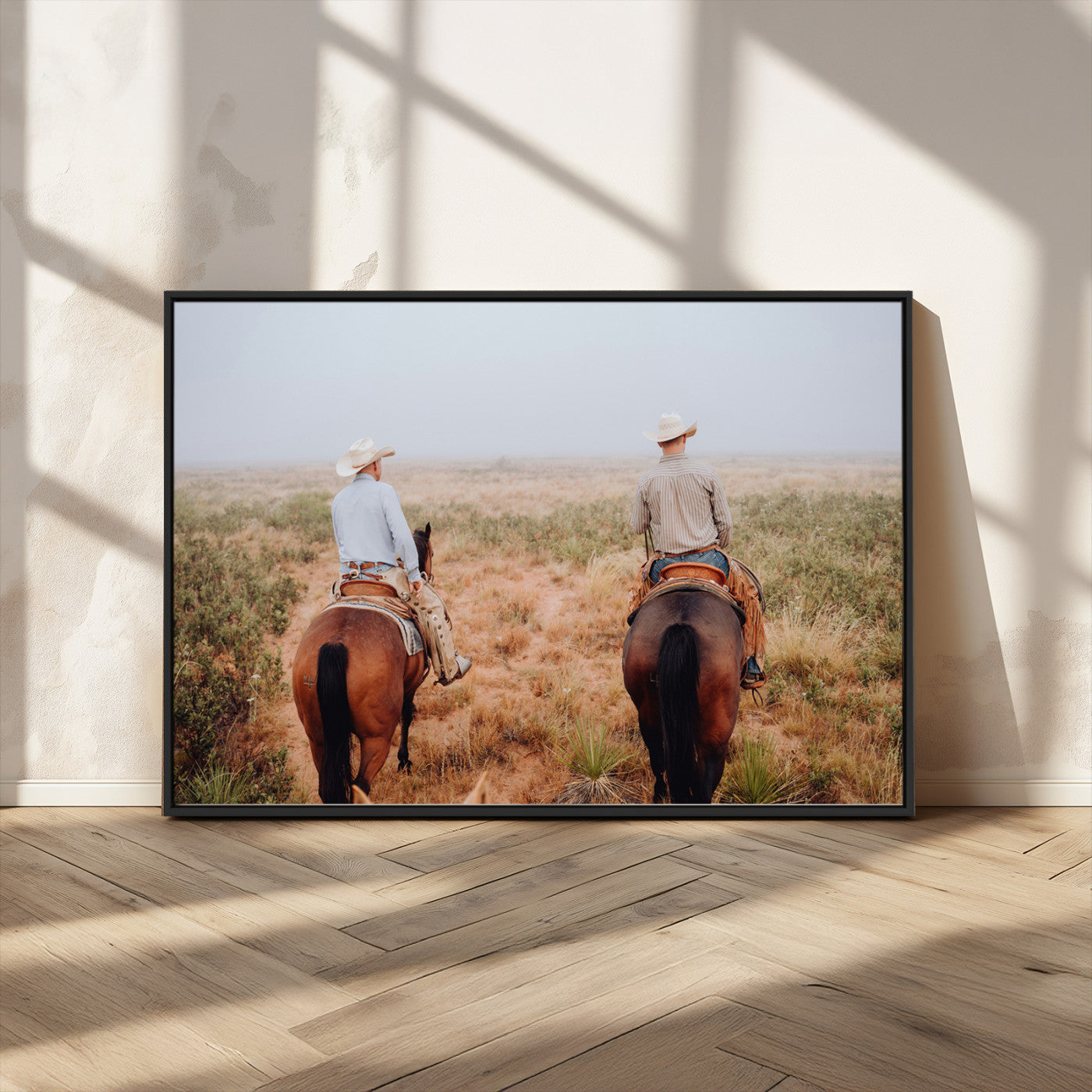54943176-MGV-CV-36X24-Cowboy Wall Art Wall Art Canvas Print, Framed Western Canvas Art Picture Print, Rustic Ranch Scene Perfect Rustic Western Decor