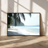 18311030-MGV-FC-36X24_Black-Tropical Beach Wall Art Canvas Print, Framed Serene Ocean Art Picture Print, Palm Tree Shadows Perfect Tropical Coastal Decor