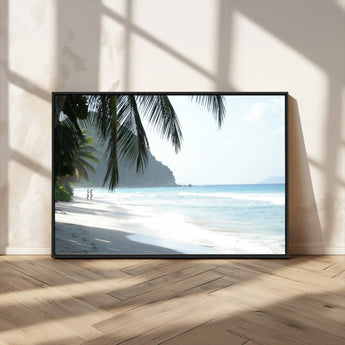 18311030-MGV-FC-36X24_Black-Tropical Beach Wall Art Canvas Print, Framed Serene Ocean Art Picture Print, Palm Tree Shadows Perfect Tropical Coastal Decor