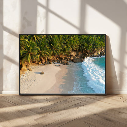 82312665-MGV-CV-36X24-Tropical Beach Wall Art Canvas Print, Framed Ocean Waves Art Picture Print, Palm Trees Perfect Coastal Minimalist Decor Artwork