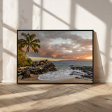 55108220-MGV-CV-36X24-Tropical Beach Wall Art Canvas Print, Framed Hawaiian Sunset Art Picture Print, Ocean Waves Perfect Coastal Tropical Decor Artwork