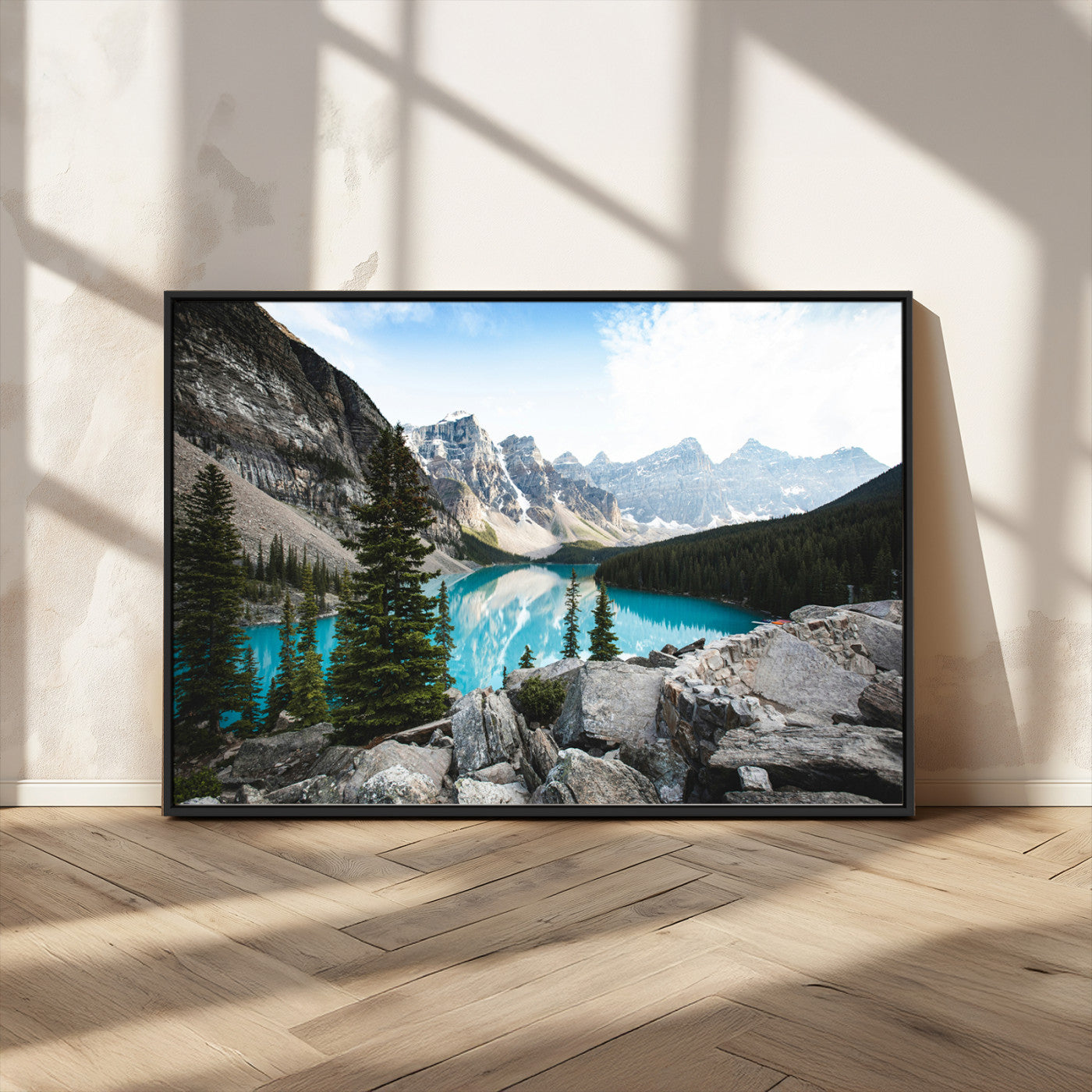 98014896-MGV-CV-36X24-Canadian Rockies Wall Art Canvas Print, Framed Mountain Landscape Art Picture Print, Turquoise Water Perfect Scandinavian